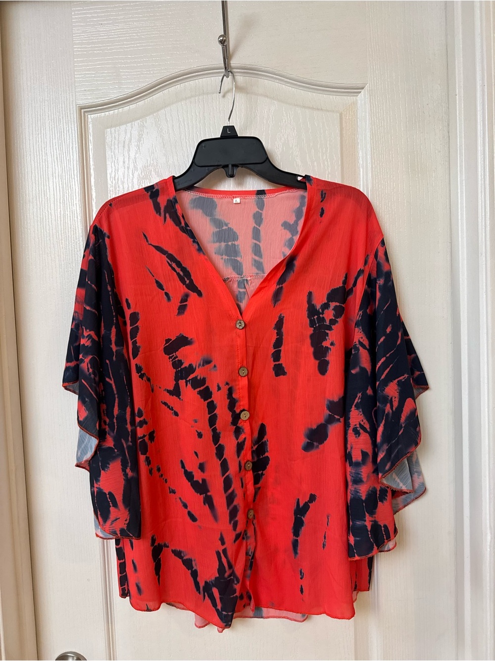 Orange & Navy Tie-Dye Button Front Blouse